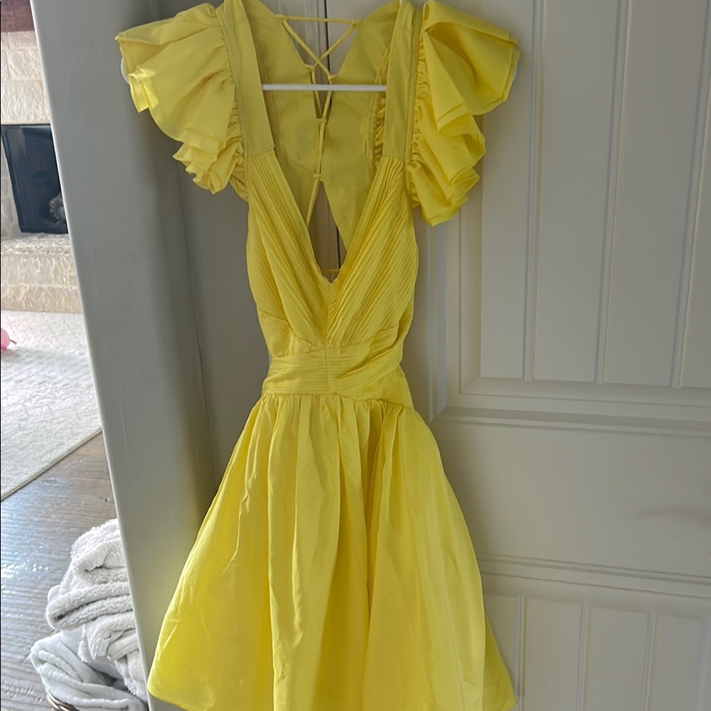 Elegant Yellow Ruffle Sleeve Dress